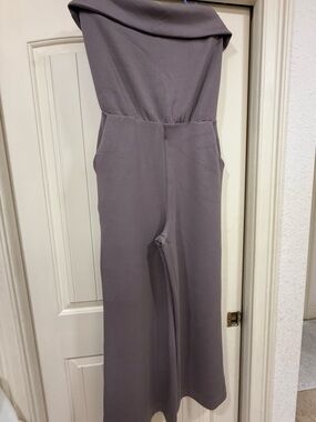 SPANX Off-the-Shoulder Wide-Leg Jumpsuit in Smoke Gray